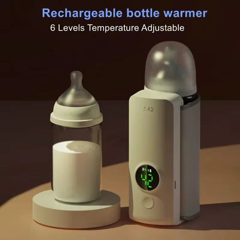 Rechargeable Bottle Warmer 6 Levels Adjustment Temperature Display Breast Milk Feeding Accessories Portable Baby Bottle Heater